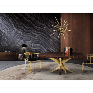 Handmade Contemporary Dining <b>Table</b> Set Midcentury Modern Style with <b>Walnut</b> Wood Frame Wood Top Marble Assembled Dining <b>Table</b> - Product Image 2