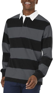 T-shirt à col polo en coton rayé surdimensionné à manches longues pour homme, fabriqué par OEM, avec logo personnalisé - Product Image 6