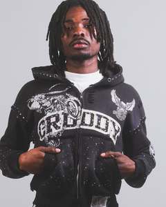 เสื้อฮู้ดแบบมีซิปสำหรับผู้ชายเสื้อล้างกรดมีซิปหนาหนารุ่นออกแบบได้ตามต้องการ - Product Image 1