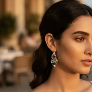 Boucles d'oreilles pendantes en argent 925 avec quartz fumé pour femmes, perle, diamant, moissanite, zircon pour mariage, fête, bijoux chrétiens - Product Image 2