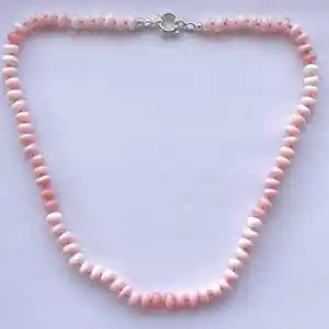 Pink Opal Stone Smooth Rondelle Beads Natural Hand Knotted Silk Thread Gemstone Necklace Jewelry for Women Trendy Jewellery