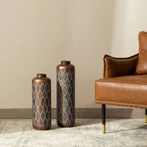Jarrón de suelo de Metal decorativo moderno, jarrones cilíndricos altos de aluminio antiguo con patrón geométrico para sala de estar - Product Image 1