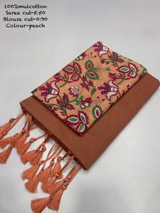 Sari en coton ethnique avec chemisier, longueur 5,50 mètres, poids environ 400 grammes, écologique, extensible, toutes saisons - Product Image 2