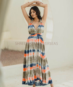 100% เรยอนมัดย้อมขนาดฟรีไซส์ชุดชายหาดฤดูร้อนชุดคลุมเต็มตัวยาวสไตล์ชิ้นเดียวสายคล้องคอแบบไขว้หลัง - Product Image 1