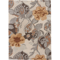 Hacienda Beige & Brown Handmade Wool & Viscose Modern Floral-Design Fluffy Carpet Home Rectangular Rug Taq-113 Spot Clean