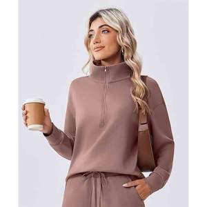 Ensemble 2 pièces pour femmes, survêtement ample à broderies unies, pantalon à jambes droites, tenue assortie d'hiver, survêtement - Product Image 1