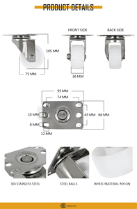 ล้อเลื่อนสแตนเลส3นิ้วสำหรับเฟอร์นิเจอร์แผ่นหมุนด้านบนทำจากไนลอนทนทาน - Product Image 2