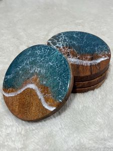 Posavasos de madera de nogal de resina impermeables hechos a mano detallados para decoración del hogar posavasos de lujo personalizados para uso de té/café - Product Image 2