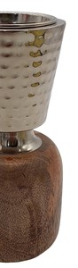 Elegante Quemador de Incienso Bakhoor con Base de Madera, Copa de Metal Plateado Martillado, Mabkhara, Porta Incienso de Oud de Oriente Medio, Incensario de Carbón, Adorno - Product Image 4