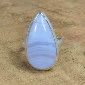 Blue Lace Agate Pear <b>Ring</b> Handmade 925 Sterling Silver Jewelry Elegant Unique Gift For Women Adjustable <b>Ring</b> - Product Image 1