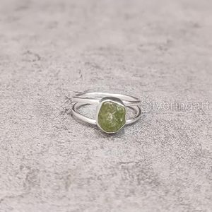 Bague pour femme en pierre naturelle péridot, pierre de naissance d'août, double bande, bijoux faits à la main pour Noël, bague en argent sterling 925 - Product Image 4