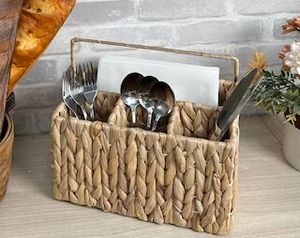 Soporte para cubiertos de ratán rústico, soporte para cubiertos tejidos, organizador de cubiertos para cocina, Camping, 4 compartimentos para cubiertos - Product Image 6