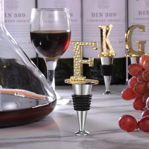 Tapón de botella de vino Prosecco con letra dorada F, accesorio reutilizable a prueba de fugas con regalo estándar para los amantes del vino - Product Image 5