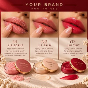 ELAN KIMYA OEM - Set de Regalo de Lujo para el Cuidado de Labios en 3 Pasos con Exfoliante Labial, Bálsamo Labial Hidratante y Tinte Labial 33ml - Product Image 2