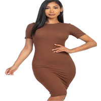 Robe moulante décontractée pour femme à manches longues, froncée, longueur genou, ajustée, unie, anti-plis, en coton et élasthanne, haute qualité - Grande Vente