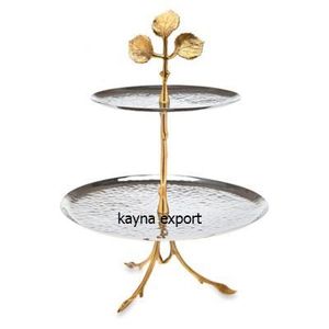 Support à Cupcake Personnalisé en Métal Martelé Noir et Or à Deux Niveaux Outil pour Gâteau de Mariage Moderne Vente à Chaud Disponibilité en Gros de Fantaisie - Product Image 3