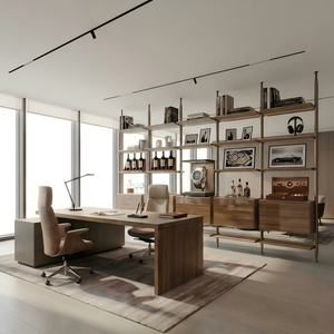 Étagère flottante sur pied de luxe minimaliste moderne sur mesure, présentoir de livres, unité d'étagérage décorative pour bureau masculin - Product Image 1
