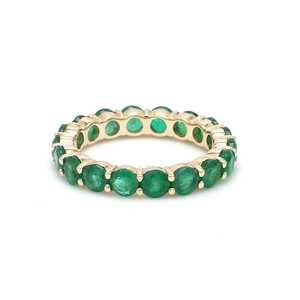 Anillos de joyería fina, anillos de eternidad de lujo de oro amarillo de 14K, corte ovalado, joyería de piedras preciosas de Esmeralda verde Natural, anillos de boda al por mayor - Product Image 1
