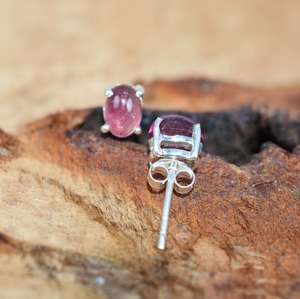 Pink Tourmnaline 925 Sterling Silver Stud Earring Customized Natural Gemstone Vintage <b>Wedding</b> Engagement Gift - Product Image 2
