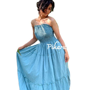 Maxivestidos ecológicos tejidos de algodón y lino sin tirantes hasta el suelo con cintura Natural para mujer, ropa de playa para fumar, novedad - Product Image 1