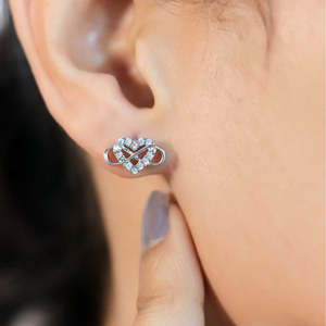 NOVAMART Fine Zarkan <b>Infinity</b> Heart 925 Pure <b>Silver</b> <b>Earring</b> Geometric Stud <b>Earrings</b> Diamond Zircon Pearl Gold Plated for Wedding - Product Image 1