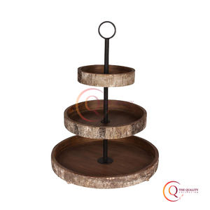 Support à gâteau en bois de manguier à 3 niveaux Design pliant naturel pour les fêtes de mariage Top Deal Poignée en métal plaqué 2025 Service sucré - Product Image 4