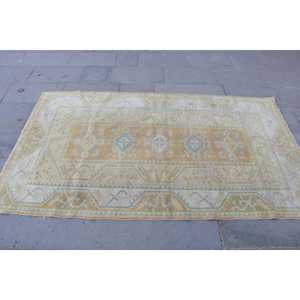 3.8x6.6 ft Rug, Turkish Vintage Rug, <b>Yellow</b> Striped Rug - Product Image 4