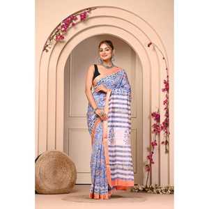 Hand Drawn Banarasi Maheshwari <b>Silk</b> Saree with Net <b>Fabric</b> Indian Ethnic Style Floor-Length Regular Fit Women's Wedding Low Price - Product Image 1