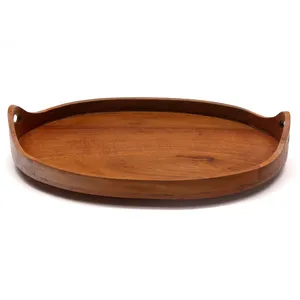 Bandeja para servir de madera ovalada hecha a mano con asas Bandeja decorativa de madera maciza para cocina, comedor y decoración del hogar Hecho en Vietnam - Product Image 3