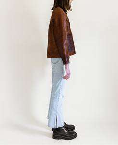 Veste en cuir d'hiver en poils de vache pour femmes, col tournant solide, manches complètes et doublure en satin respirant - Product Image 3