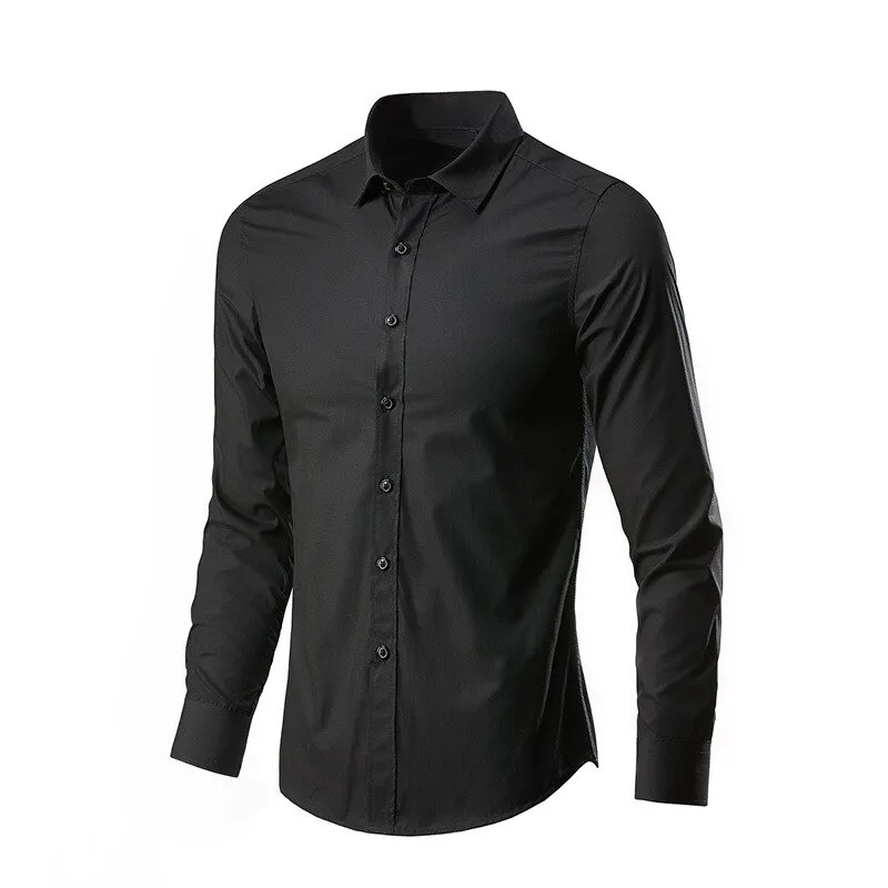 Mens Smart Casual Dress Shirts Turn-down Collar Long Sleeve Solid Business Men Clothing