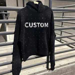 Sweat à capuche appliqué personnalisé 100% coton Sun Faded surdimensionné sweats à capuche pour hommes lavage à l'acide détresse broderie et strass sweats à capuche personnalisés - Product Image 2
