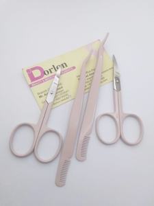 Venta al por mayor de pinzas de pestañas postizas con etiqueta privada, aplicador con peine, tijeras de pestañas de Color Rosa beige, herramienta de belleza de pestañas personalizada - Product Image 2