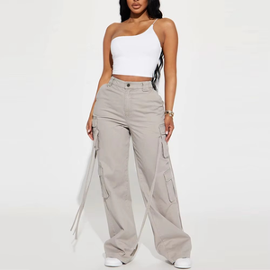 2025 nueva llegada ropa de mujer Pantalones Cargo de Ajuste Recto Top diseño de moda Pantalones Cargo de mujer con bolsillos laterales - Product Image 1