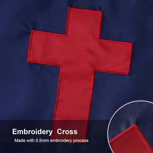 ธงคริสเตียนขนาด 3x5 ฟุต สำหรับใช้งานกลางแจ้ง ผลิตจากโพลีเอสเตอร์อย่างดี ปักลายกางเขน พร้อมห่วงทองเหลือง 2 จุด ผลิตในอเมริกา เย็บอย่างประณีต ผ้าปูธงคริสเตียน - Product Image 5