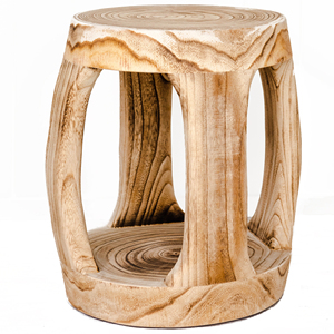 Taburete redondo de madera antiguo para sala de estar, mueble redondo de madera - Product Image 1