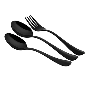 Juego de cubiertos de diseño negro mate con acero espejado Juego de cubiertos de decoración de gran calidad y restaurantes y hoteles - Product Image 2