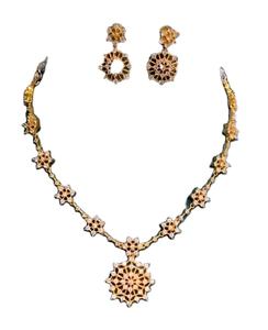 <b>Delicate</b> Afghan Gold Plated Starburst Floral Diamond Simulant <b>Necklace</b> Set With Intricate Filigree Work - Product Image 1