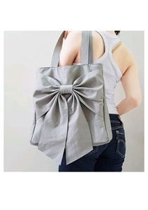 Sac fourre-tout gris avec nœud sur le devant, design à nœud surdimensionné, fabriqué en mélange de coton pour une utilisation quotidienne minimale, porté à l'épaule, pour femmes - Product Image 2