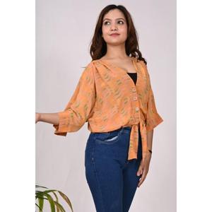 Femmes Designer Crêpe Soie Boho Débardeur À Manches Courtes Élégant Casual Crop Top pour Party Wear Casual Élégant Crop Top pour Femmes - Product Image 2