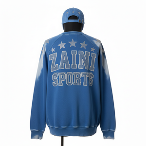 Sweat-shirt en molleton de coton pour femmes, manches tie-dye bleues, logo personnalisé en strass, style décontracté doux et chaud, sweat-shirts respirants pour femmes - Product Image 2