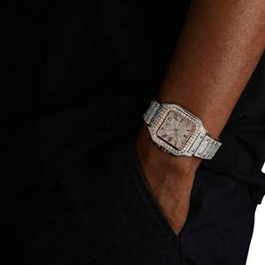 Montre pour homme 42MM 16CT VVS Moissanite avec anneau en or rose 14K de forme géométrique, cadeau Bust Down - Product Image 3