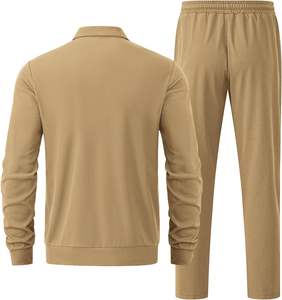 Chándal de gofre para hombre, conjunto de 2 piezas, chándal informal de manga larga con cremallera, conjuntos de chándal atléticos sólidos para correr - Product Image 3