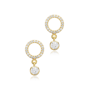 Boucles d'oreilles en CZ clair de conception ronde minimaliste en gros bijoux turcs en argent sterling 925 fabriqués à la main à la mode - Product Image 3