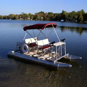 Kinoecan balon kecil 4-orang, perahu Catamaran, Pontoon aluminium Las penuh untuk penggemar olahraga air