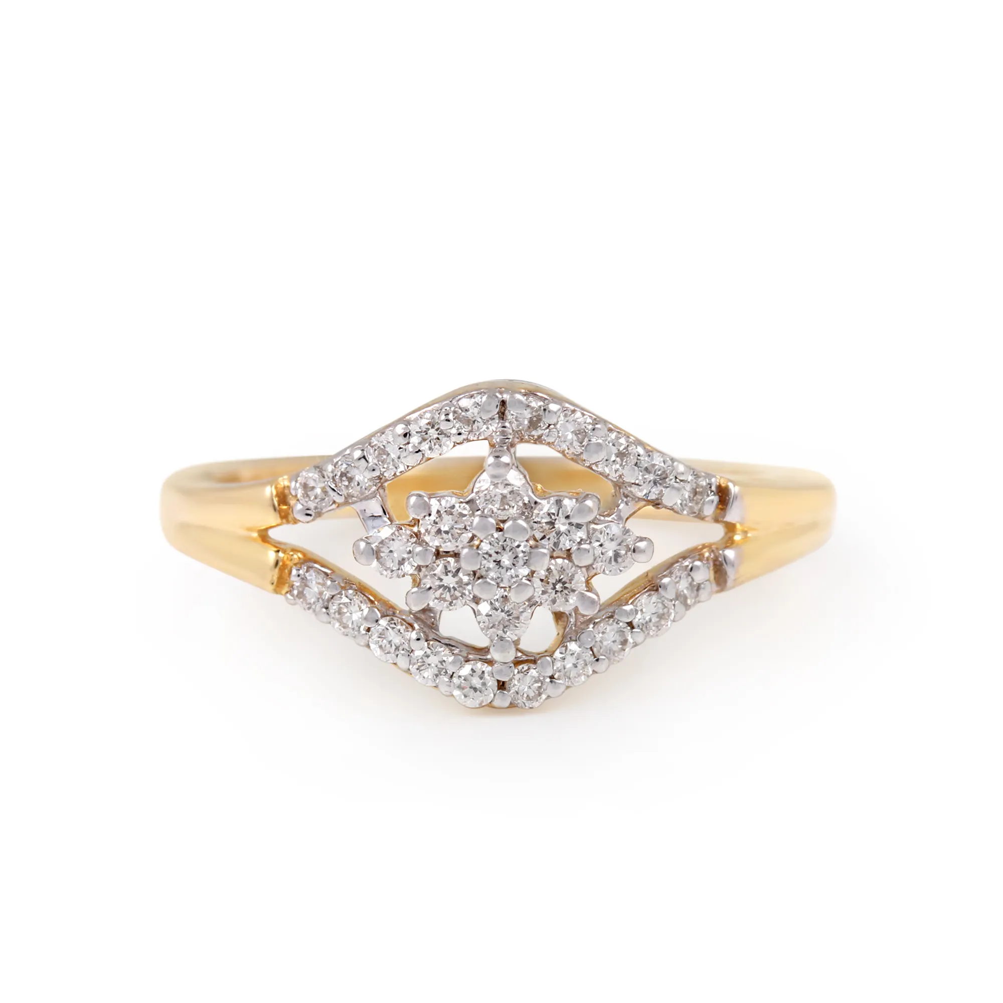प्राकृतिक रूप से तैयार हीरे की शादी की डिजाइनर अंगूठी 14k ठोस पीले सोने के जन्मदिन के उपहार में बनाई गई