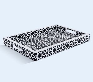 Plateau de service élégant en résine incrustée pour thé, café, collations, petit-déjeuner, cuisine et table à manger, décoration indienne - Product Image 4