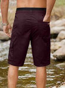 Pantalones cortos cargo de sarga de algodón informales para hombre con 6 bolsillos Diseño clásico elástico y cintura con Cordón-Diseño cómodo de 6 bolsillos - Product Image 5