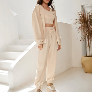 Pantalon de survêtement solide surdimensionné durable pantalon de jogging 2 pièces ensemble sweats à capuche vierges en coton doux déchiré fermeture éclair décoration écologique - Product Image 4