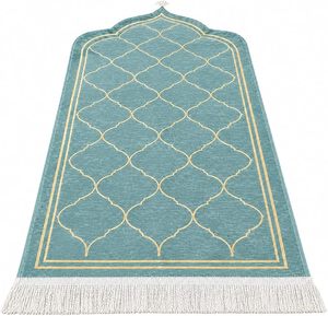 Tapis de prière en velours bleu de luxe en gros, Janamaz Sejjadah, tapis musulman antidérapant, cadeau islamique - Product Image 1